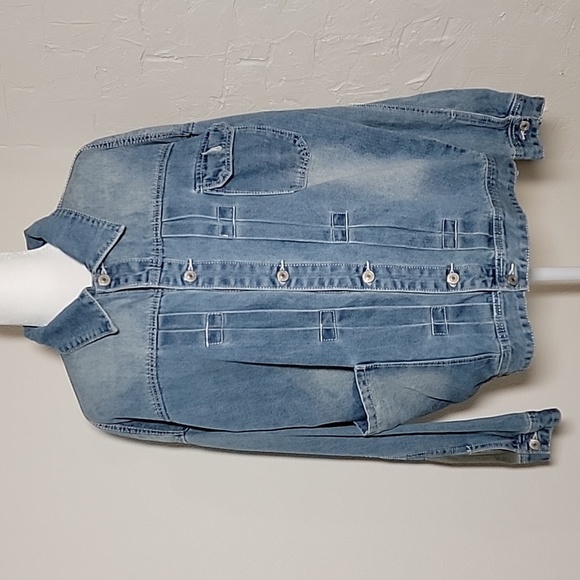 ​Mr A Wei Original Vintage XXL Pleated Denim Trucker Jacket Light Wash - Picture 1 of 15